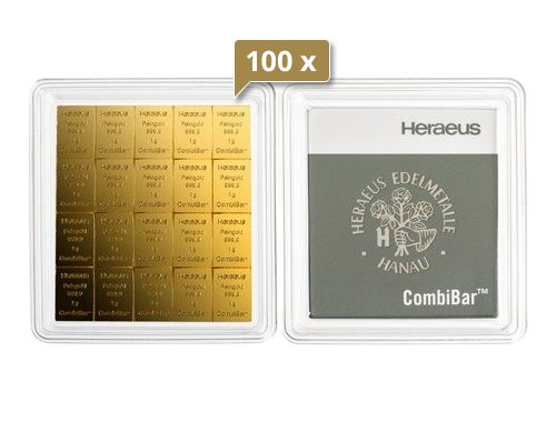 100 x 20 x 1 g CombiBar Goldtafel Heraeus