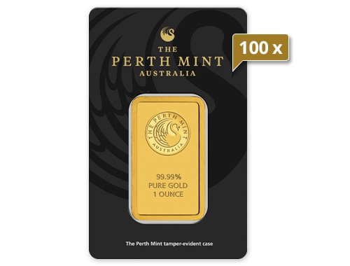 100 x 1 Unze Goldbarren Perth Mint