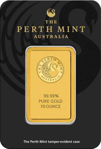 Vorderseite Goldbarren 10 Unzen, der Hersteller Perth Mint 