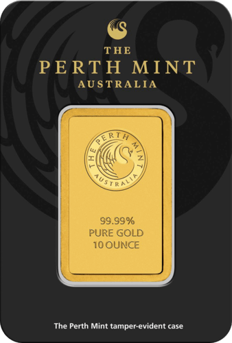 Vorderseite Goldbarren 10 Unzen, der Hersteller Perth Mint 