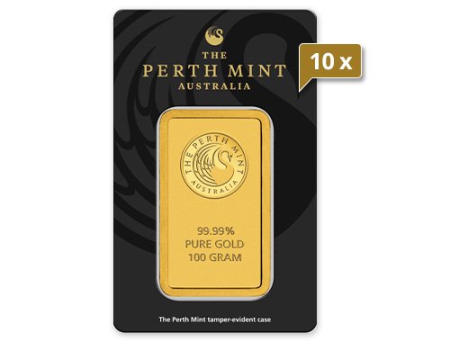 10 x 100 g Goldbarren Perth Mint
