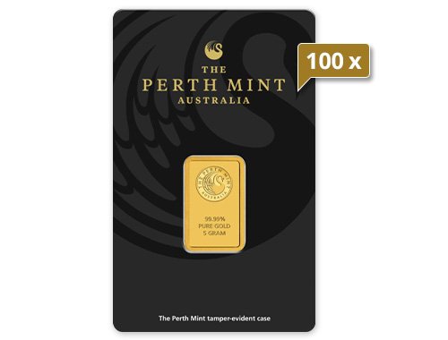 100 x 5 g Goldbarren Perth Mint