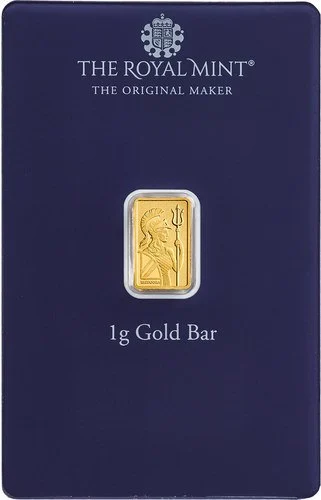Vorderseite Goldbarren Britannia Best Wishes 1 g in spezieller Blisterkarte mit Zertifikat, der Hersteller Royal Mint Vorderseite Goldbarren Britannia Best Wishes 1 g in spezieller Blisterkarte mit Zertifikat, der Hersteller Royal Mint
