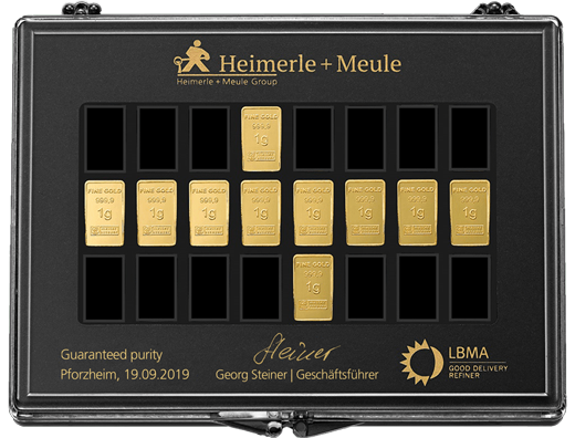 10 x 1 g Gold UnityBar Collection Heimerle und Meule