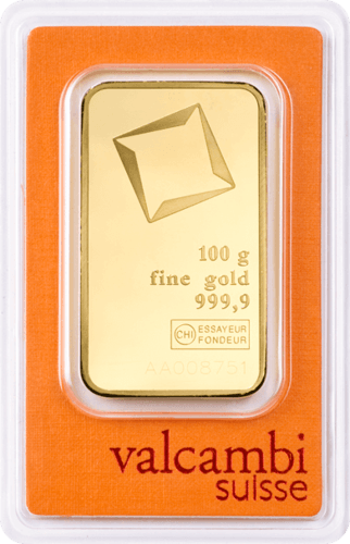 100 g Goldbarren Valcambi geprägt