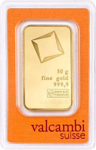 50 g Goldbarren Valcambi geprägt