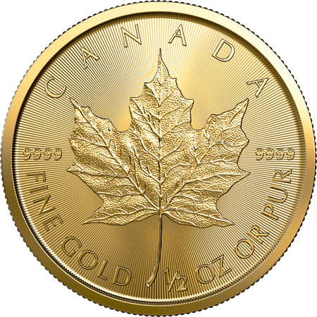 Vorderseite Goldmünze 1/2 Unze Maple Leaf 2022, der Hersteller Royal Canadian Mint
