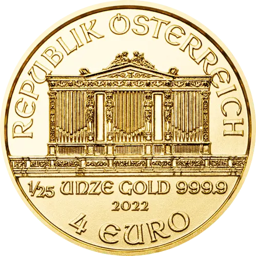 Rückseite Goldmünze 1/125 Unze Wiener Philharmoniker diverse Jahrgänge, der Hersteller Münze Österreich