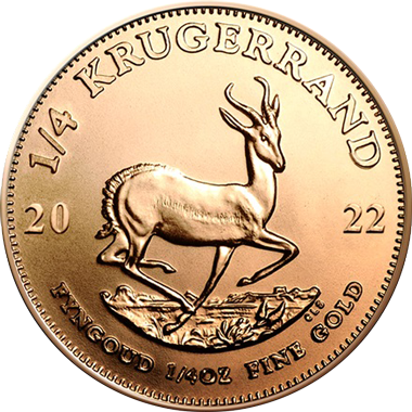 Vorderseite Goldmünze 1/4 Unze Krügerrand 2022, der Hersteller South African Mint