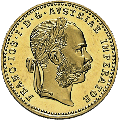 Vorderseite Goldmünze 3,44 Gramm Österreich 1 Dukat diverse Jahrgänge, der Hersteller Münze Österreich
