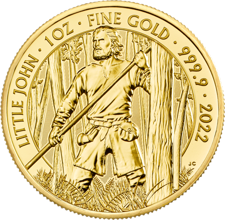 Vorderseite Goldmünze 1 Unze Mythen und Legenden Little John 2022, der Hersteller Royal Mint
