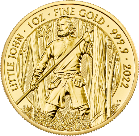 Vorderseite Goldmünze 1 Unze Mythen und Legenden Little John 2022, der Hersteller Royal Mint