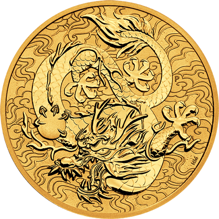 Vorderseite Goldmünze 1 Unze Chinesische Mythen & Legenden Drache 2022, der Hersteller Perth Mint Australia