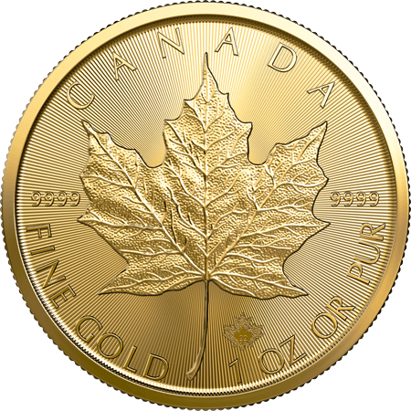 Vorderseite Goldmünze 1 Unze Maple Leaf 2022, der Hersteller Royal Canadian Mint