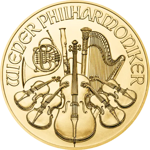Vorderseite ein Viertel Unze Gold Wiener Philharmoniker Vorderseite ein Viertel Unze Gold Wiener Philharmoniker