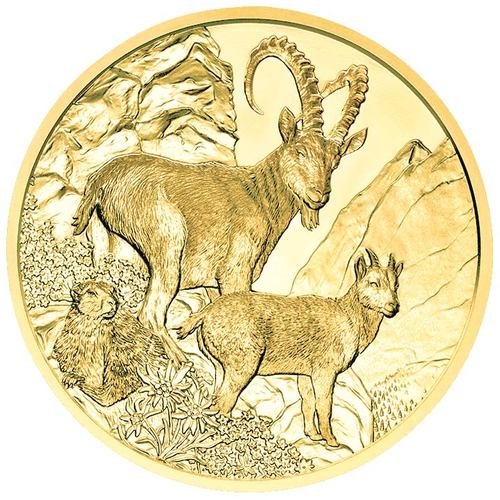 100 Euro Goldmünze Unseren Wildtieren auf der Spur Steinbock 2017 Motiv