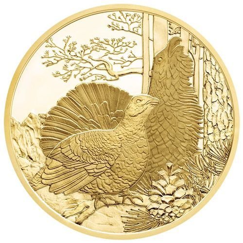 100 Euro Goldmünze Unseren Wildtieren auf der Spur Auerhahn 2015 Motiv