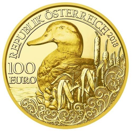 16 g Gold 100 Euro Österreich Stockente 2018 - Polierte Platte