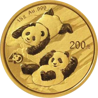 Vorderseite Goldmünze 15 Gramm China Panda 2022, der Hersteller China Mint / China Gold Coin Inc./ Shanghai Mint 