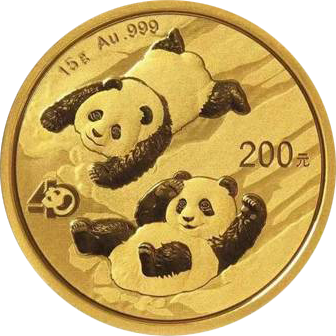 Vorderseite Goldmünze 15 Gramm China Panda 2022, der Hersteller China Mint / China Gold Coin Inc./ Shanghai Mint 