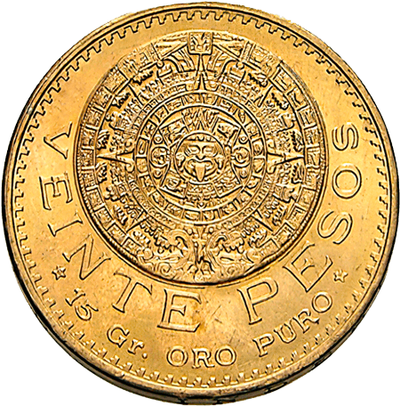 Vorderseite Goldmünze 15 Gramm 20 Pesos Mexiko Centenario, der Hersteller Casa de Moneda de México