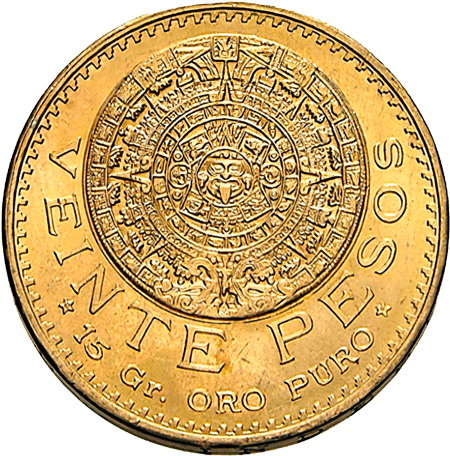 Vorderseite Goldmünze 15 Gramm 20 Pesos Mexiko Centenario, der Hersteller Casa de Moneda de México