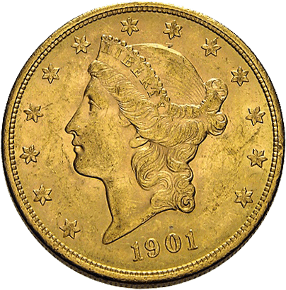 Vorderseite Goldmünze 1 Unze 20 US-Dollar Liberty Head diverse Jahrgänge, der Hersteller United States Mint