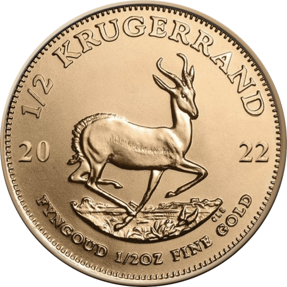 Vorderseite Goldmünze 1/2 Unze Krügerrand 2022, der Hersteller South African Mint