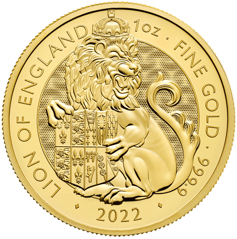 Vorderseite Goldmünze 1 Unze The Royal Tudor Beasts - Lion of England 2022, der Hersteller Royal Mint