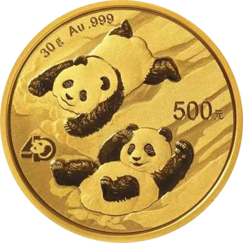 Vorderseite Goldmünze 30 g China Panda 2022, der Hersteller China Mint / China Gold Coin Inc./ Shanghai Mint 