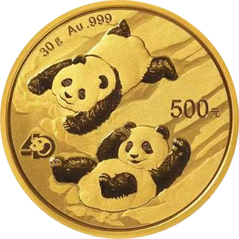 Vorderseite Goldmünze 30 g China Panda 2022, der Hersteller China Mint / China Gold Coin Inc./ Shanghai Mint 