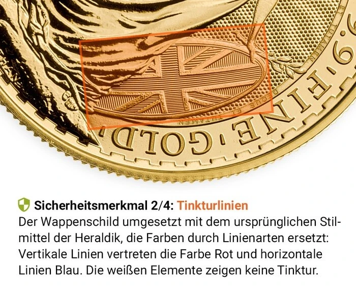 Goldmünze Britannia Sicherheitsmerkmal:Tinkturlinien
