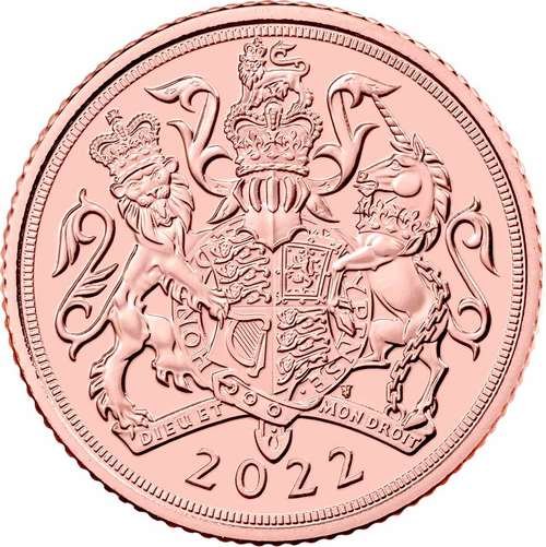 Vorderseite Goldmünze 14,64 Gramm 2 Pfund Double Sovereign 2022, der Hersteller Royal Mint