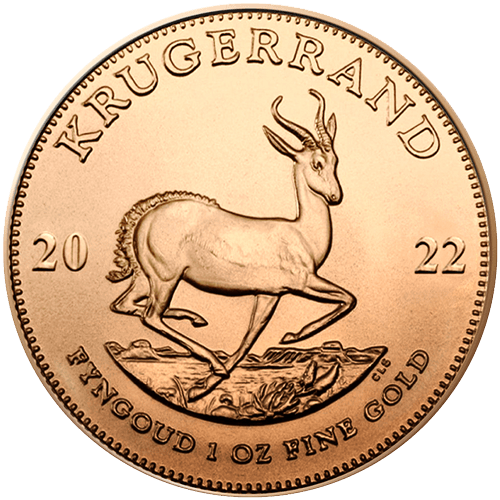 Vorderseite Goldmünze 1 Unze Krügerrand 2022, der Hersteller South African Mint
