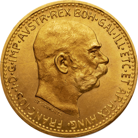 Vorderseite Goldmünze 3,04 Gramm Österreich 10 Kronen diverse Jahrgänge, der Hersteller Münze Österreich