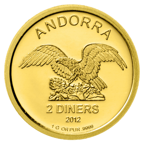 Vorderseite Andorra Eagle Goldmünze 1g | Vorderseite Goldmünze 1 g Andorra Eagle von Bayerisches Hauptmünzamt