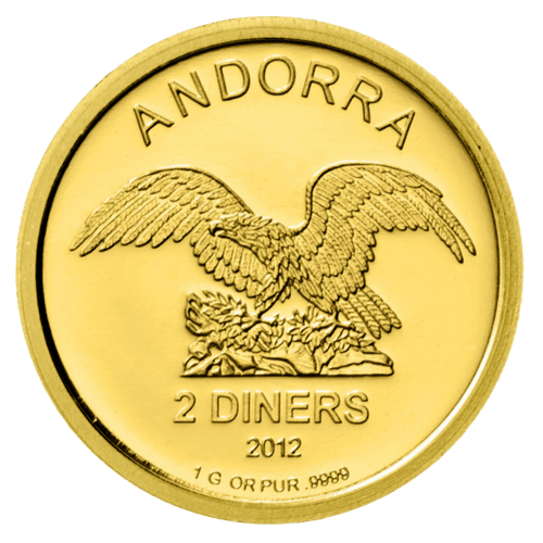 Vorderseite Goldmünze 1 Gramm Andorra Eagle diverse Jahrgänge