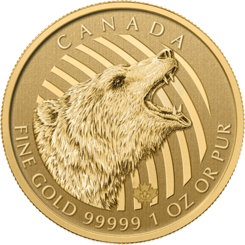 Vorderseite Goldmünze 1 Unze Kanada Grizzly 2016, der Hersteller Royal Canadian Mint