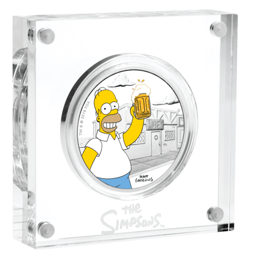 1 Unze Silber The Simpsons Homer Simpson 2019 in Glasrahmen