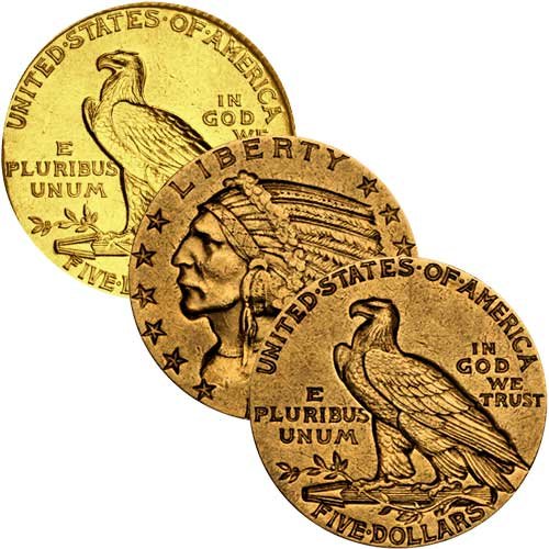 7,52 g Gold 5 Dollar USA Indian Head diverse Jahrgänge