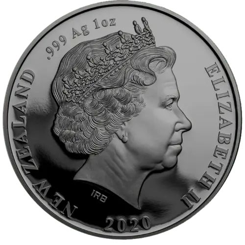 Rückseite der 1 Unze Silber Kiwi 2020 Black Nickel von Hersteller New Zealand Post