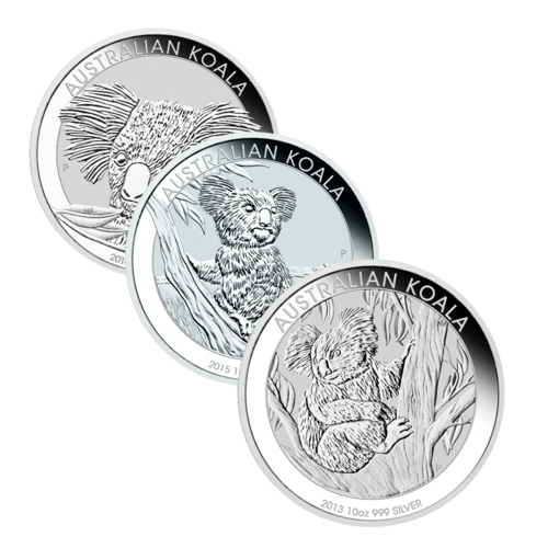 Vorderseite der 10 Unzen Silber Australian Koala diverse Jahrgänge von Hersteller Perth Mint