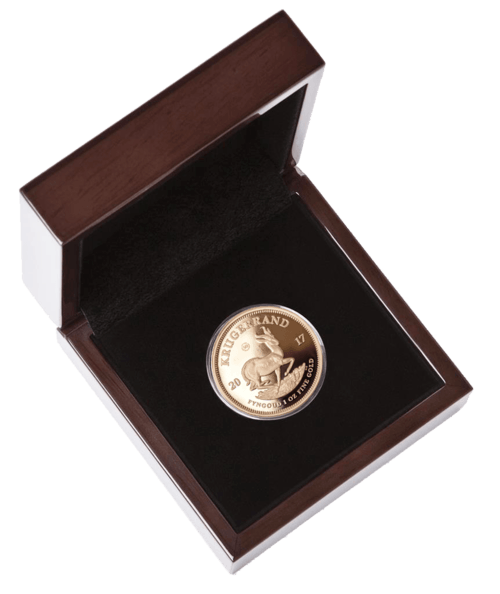 Vorderseite Goldmünze 1 Unze 50 Jahre Krügerrand 2017 Jubiläumsausgabe - Polierte Platte im Etui, der Hersteller South African Mint