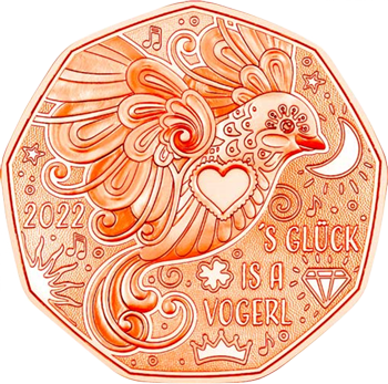 8.9 g copper New Year coin 's Glück is a Vogerl 2022 from the manufacturer Austrian Mint obverse