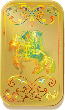 Rückseite Goldbarren Kinebar Lipizzaner 10 Gramm, der Hersteller Münze Österreich