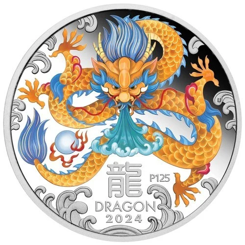 1 Unze Silber Lunar III Drache 2024 - Polierte Platte (differenzbesteuert)