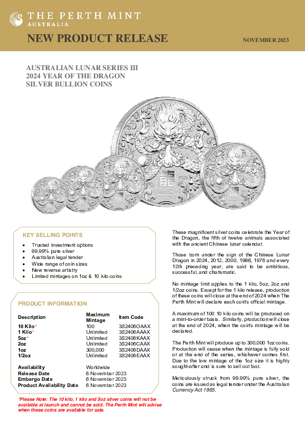 Lunar III Drache 2024 Silber Lunar III Drache 2024 Silber