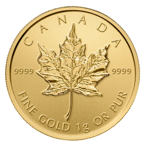 Vorderseite Goldmünze 1/25 Unze Maplegram Maple Leaf, der Hersteller Royal Canadian Mint	