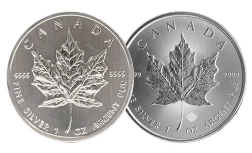 Vorderseite der 1 Unze Silber Maple Leaf diverse Jahrgänge von Hersteller Royal Canadian Mint