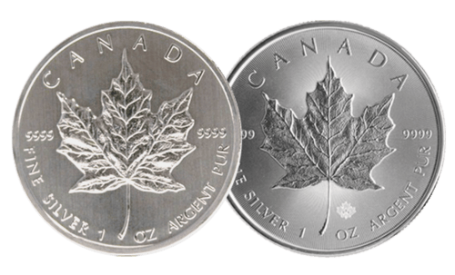 Vorderseite der 1 Unze Silber Maple Leaf diverse Jahrgänge von Hersteller Royal Canadian Mint